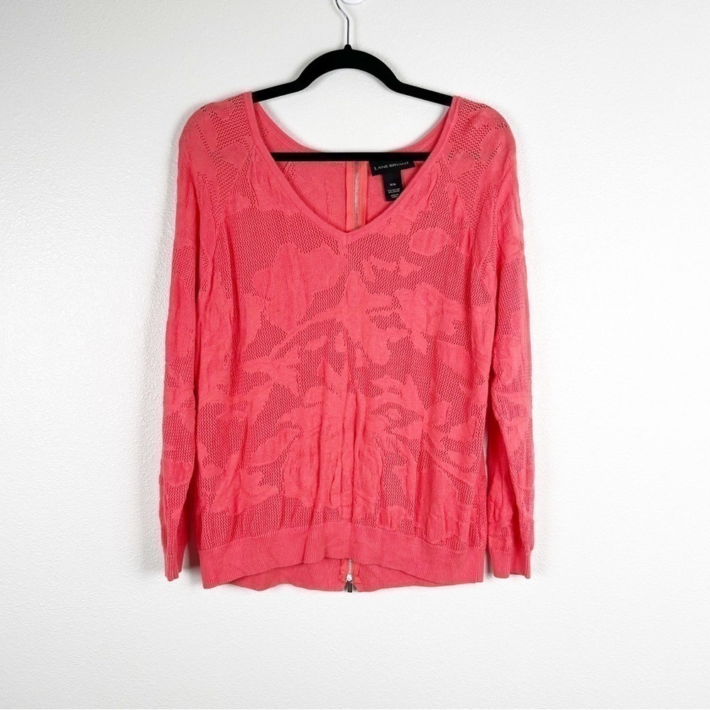 Lane Bryant Knit Long Sleeve Back Zipper Top Coral Women Plus 14/16